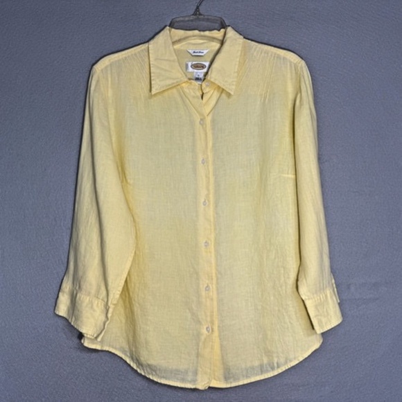 Talbots Butter Yellow Irish Linen Top Size LARGE - Picture 1 of 1